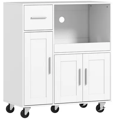 Immagine prodotto di Mobile per Microonde 80x40x88,7 cm con Cassetto 2 Armadietti Ripiano Aperto e Piano Regolabile in Legno Bianco