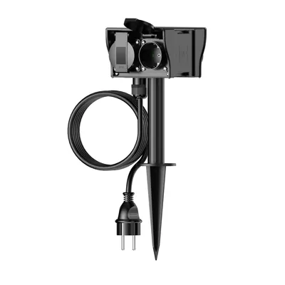 Productafbeelding van Calex tuincontactdoos met aardspoor en 1,4 meter kabel, geschikt voor buitengebruik (IP44), buitencontactdoos, 4-voudig