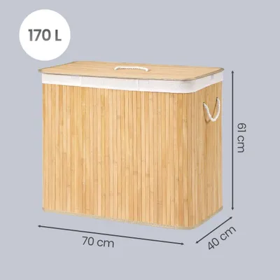Immagine prodotto di Cesto per la biancheria con coperchio, 3 scomparti, 170 litri | Materiali naturali | 40x70x61 cm