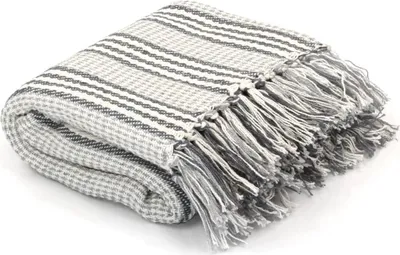 Produktbild von "2026 Promotion" Überwurf Baumwolle Streifen 125x150 cm Grau und Weiß - Decken CC2398