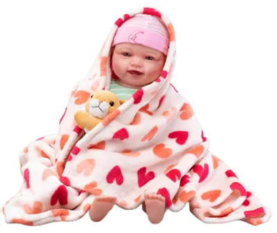 Produktbild von PinkZebra Babydecke 70 x 100 cm, Flauschige Kuscheldecke, weiche Schmusedecke , kuschelige Fleecedecke, Einschlagdecke, Erstlingsdecke, Geschenk zur Geburt, Herzen 1