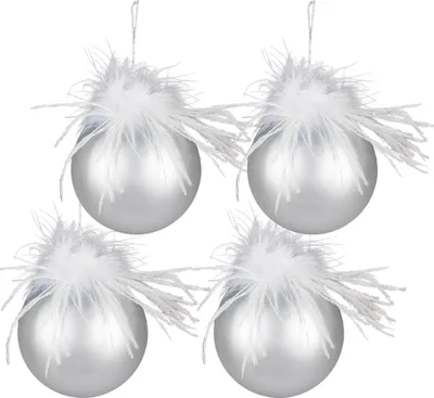 Produktbild von Clayre & Eef Weihnachtskugel 4er Set Ø 10 cm Silberfarbig Weiß Glas
