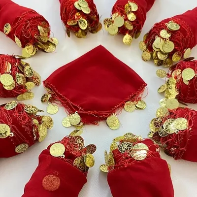 Produktbild von 10x Rot mit golden Pulls Halay Mendili groß 20x20 cm Tanztücher Dügün Hochzeit Verlobung Kina Mendil