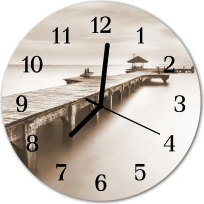 Produktbild von Glasuhr Wanduhr Küchenuhr Echt-Glas 30fi cm Holzbrücke grau