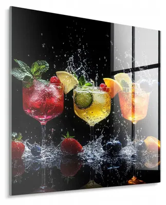 Zdjęcie produktu dla STYLER Obraz na szkle 30x30 cm Glasspik Cocktails drinki koktajle owoce cytrusy mięta dekoracja do kuchni jadalni domowego baru