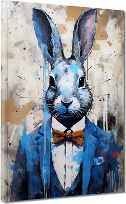 Produktbild von Pop Art Hase im Anzug Leinwandbild Wandbild XL Kunst Deko: 105x140x4cm