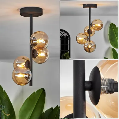 Produktbild von Isorella Deckenlampe aus Metall/Glas in Schwarz/Bernsteinfarben