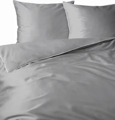 Produktbild von Reine Baumwolle Makosatin Bettwäsche Set 180x200 Hellgrau Premium