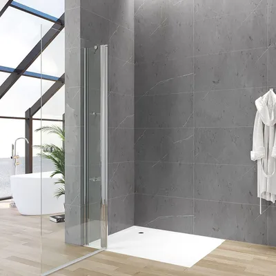 Produktbild von Walk in Duschwand Dusche Duschabtrennung Duschtrennwand Glas Glaswand Pendeltür mit Festteil Duschablage 105x187 cm 5 mm Sicherheitsglas ESG mit Verstellbereich