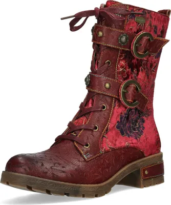 Produktbild von Laura Vita Damen Stiefelette Blumenmuster Leder Riemen und Schnalle Cocrailo 71, Größe:38 EU, Farbe:Rot
