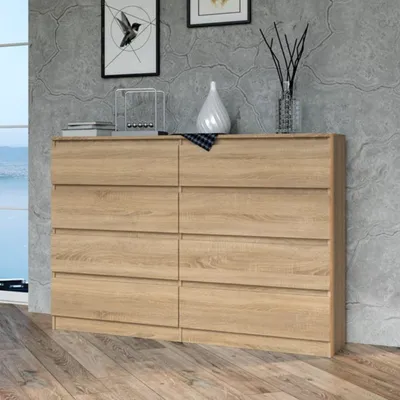 Obrázek produktu pro Komoda, předsíň do ložnice, šatní skříň, příborník, vysoká deska s 8 zásuvkami, šířka 140 cm výška 97 | Sonoma