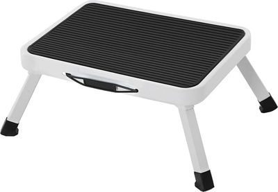 Rootz Tritthocker – klappbar – rutschfest – kompakt – klein – Hocker – Campinghocker – Süd  – Schwarz-Weiß – 37,5 x 4 x 26,5 cm