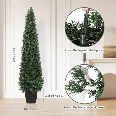 Obrázok produktu pre Umelo vytvarované živé ploty z boxwoodu – kužeľovité topiary – odolné voči UV žiareniu – sada 2 kusov – v kvetináči – vhodné do interiéru – zelené, 1,2 m