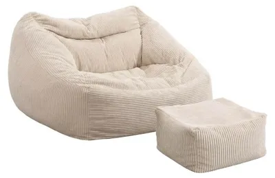 Produktbild von HOME DELUXE - Sitzsack COZY mit Hocker - Stoff: Samt Cord, Farbe: Beige - Maße: 100 x 88 x 80 cm, inkl. Füllung I Sitzmöbel Bean Bag Sitzsäcke