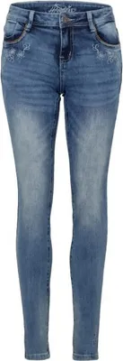 Produktbild von Jeanshose WENCKE im authentischen Trachten-Stil, verziert mit floralen Stickereien