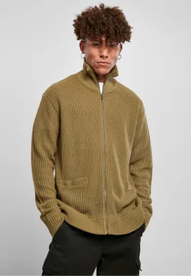 Image de Pull pour homme Urban Classics Zip Cardigan tiniolive - XL