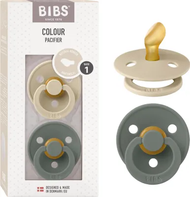 Produktbild von BIBS Colour Anatomical Schnuller 2er Pack, BPA-frei Dummy-Schnuller, Kiefergerechte Form. Naturkautschuk / Latex, Hergestellt in Dänemark, Größe 2 (6-18 Monate), Vanilla / Pine