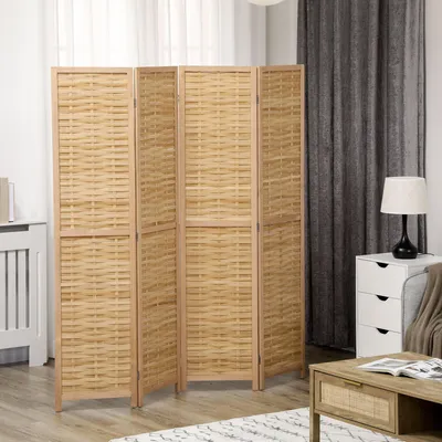Produktbild von Sweiko 4-teiliger Raumteiler, 160 x 170 cm Faltbarer Sichtschutz aus Bambus für Wohnzimmer, Schlafzimmer, Natur