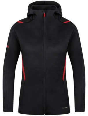 Produktbild von JAKO Challenge Kapuzenjacke Damen schwarz meliert/rot 44