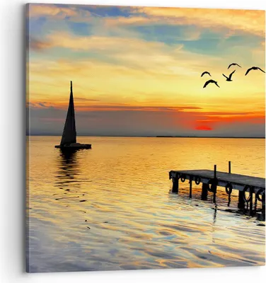Produktbild von Bild auf Leinwand - Leinwandbild - Strand landschaft wasser brücke - 70x70cm - Wand Bild - Wanddeko - Leinwanddruck - Bilder - Kunstdruck - Wanddekoration - Leinwand bilder - Wandkunst - AC70x70-2535