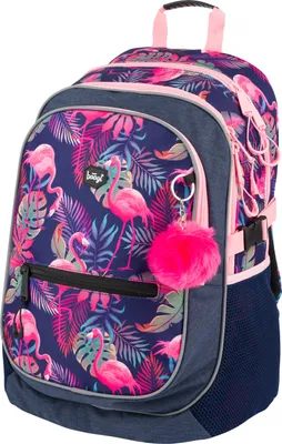 Produktbild von Baagl Schulrucksack für Mädchen, Kinderrucksack mit ergonomisch geformter Rücken, Brustgurt und reflektierende Elemente (Flamingo)