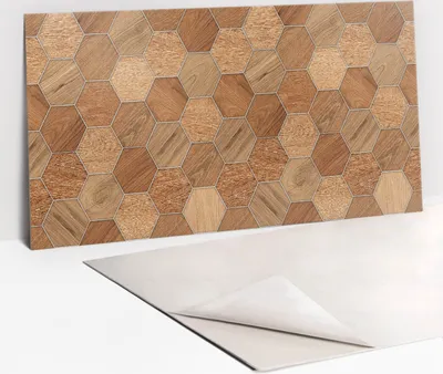 Produktbild von Dekorative PVC Wandpaneele - Küchenpaneele Rückwand hart Innenwand - 100 x 50 - Holzgeometrie