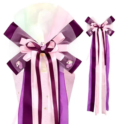 Produktbild von Schultütenschleife Meerjungfrau Einhorn 65x20cm Lila Organza Satinband