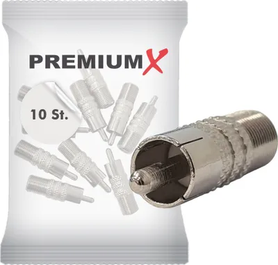 Produktbild von PremiumX 10x Cinch Stecker Koaxial Video SAT Adapter auf F-Buchse Kupplung