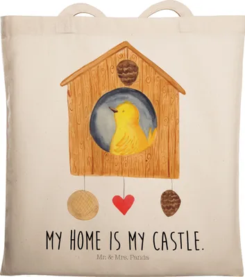 Produktbild von Mr. & Mrs. Panda Tote Bag Vogel Haus - Transparent - Geschenk, Familie, Jutebeutel, Vogelhäuschen, Castle, Tasche, Wohnung, Laptoptasche, Baumwollbeutel, Lustige Sprüche