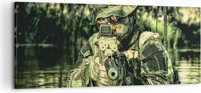 Produktbild von Bild auf Leinwand - Leinwandbild - Soldat Gewehr - 120x50cm - Wand Bild - Wanddeko - Wandbilder - Leinwanddruck - Bilder - Kunstdruck - Wanddekoration - Leinwand bilder - Wandkunst - AB120x50-3945