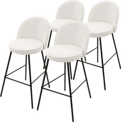 Produktbild von ML-Design Barhocker 4er Set Beige Stoffbezug 75 cm hoch Gepolsterte Barstühle mit Metallgestell Rückenlehne & Fußstütze Küchenstühle Bistrohocker