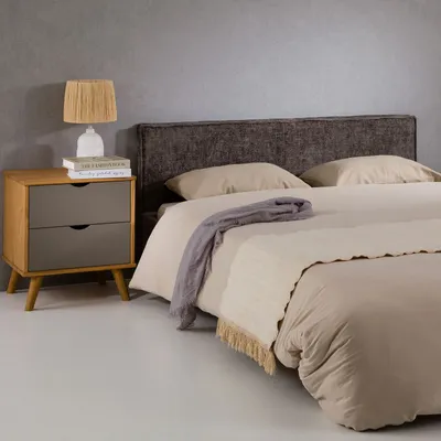Produktbild von Kopfteil LORETTE 120cm in grau - gepolstertes Headboard mit hochwertigem Stoffbezug weich, Bettrückwand, gemütliches Bettkopfteil