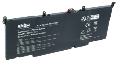 Produktbild von vhbw Akku kompatibel mit Asus GL502V, GL502, FX502V, FX502, GL502VT-BSI7N27, GL502VT Notebook (4050 mAh, 15,2 V, Li-Polymer)