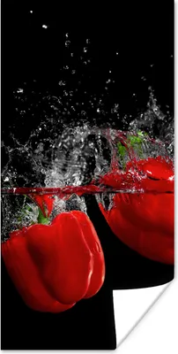 Produktbild von MuchoWow® Poster Paprika - Gemüse - Stilleben - Wasser - Rot 60x120 cm - Wandschmuck