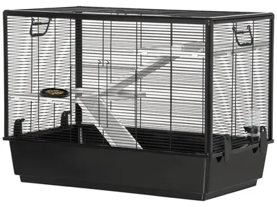 Produktbild von Meerschweinchenk?fig mit Griff, Wassertank, Rampe und Schale, 80 x 48 x 58 cm, Schwarz