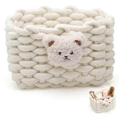 Zdjęcie produktu dla Koszyk do przechowywania z bawełny, wzór: misie, pleciony, z uchwytami, wymiary: 30x20x15 cm, idealny do pokoju dziecięcego