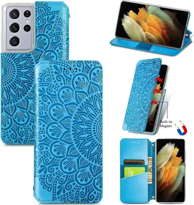 Produktbild von König Design Hülle kompatibel mit Samsung Galaxy S21 Ultra Kunstleder Handyhülle - Handy Case Blau