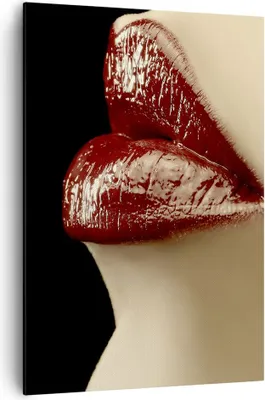 Produktbild von Bild auf Leinwand - Leinwandbild - Einteilig - Frau rote Lippen Lippenstift Gesicht - 70x100cm - Wand Bild - Wandbilder - Leinwanddruck - Wanddekoration - Leinwand bilder - Wandbild - PA70x100-0414