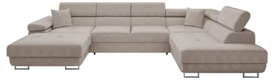 Produktbild von MIRJAN24 Wohnlandschaft Torezio Bis Cord, Stilvoll Eckcouch mit Bettkasten und Schlaffunktion, Einstellbare Kopfstützen, 346x203x70-90 cm (Farbe: Poso 03, Seite: Rechts)