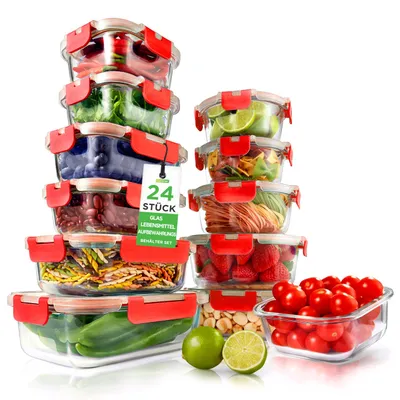 Produktbild von NutriChef Vorratsdosen Glas Set Rot – 12 Glasbehälter mit Deckel Luftdicht Meal