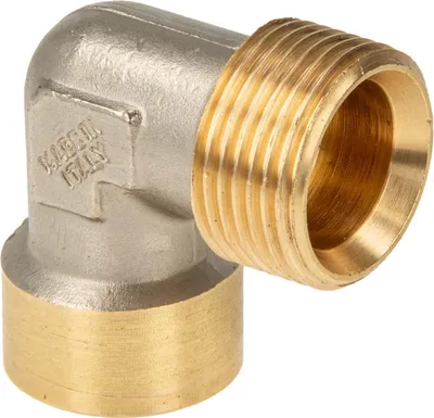 Produktbild von tecuro Winkel 90° Eurokonus G 3/4 Zoll AG x G 1/2 Zoll IG, DN 15, DVGW, Messing teilvernickelt