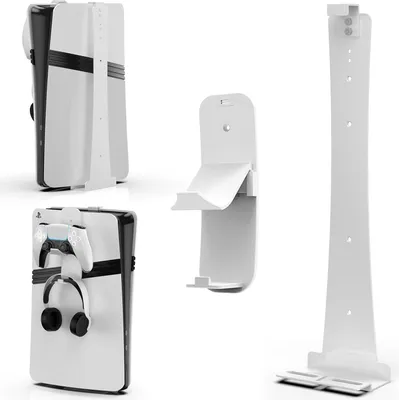 Produktbild von Wandhalterung PS5 Slim, Wandhalterung Set fš¹r Playstation 5 Slim (Disc und digitale) Stabile Stahlwandst?nder Halterung PS5 Slim Konsole mit Controller-Halter Kopfh?reraufh?nger (Wei?)