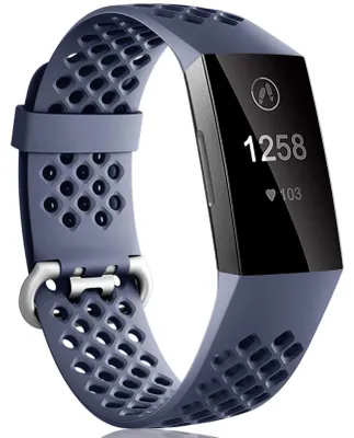 Produktbild von Sportarmband für Fitbit Charge 3 und 4 – Silikon, verstellbar, atmungsaktiv – Blau/Grau