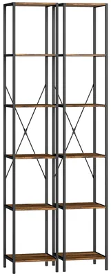Zdjęcie produktu dla Zestaw dwóch regałów z 6 półkami – kolor brązowy | Kolor: brązowy | Wymiary: 30x30x174,5 cm