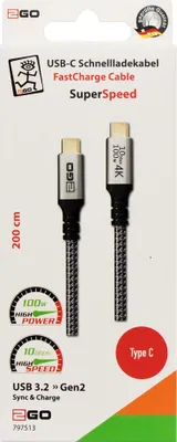 Obrázek produktu pro 2GO 797513, 2 m, USB C, USB C, USB 3.2 Gen 2 (3.1 Gen 2), 10 Gbit/s, Stříbrná