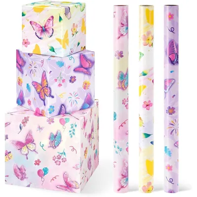 Immagine prodotto di Carta da regalo con farfalle, 3 rotoli, 43 cm x 3 m, colore lilla, per bambine