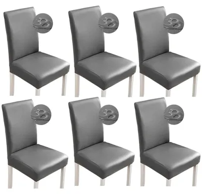 Produktbild von Stuhlhussen Set von 6 - Wasserdicht Kunstleder Grau