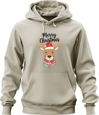 Produktbild von Merry Christmas Weihnachten Rentier Nikolausmütze niedlich bunt Uni Hoodie Kapuzenpullover, Natur, XXL
