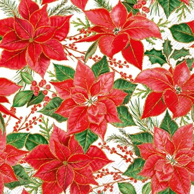 Produktbild von Servietten 33x33 cm - CHRISTMAS POINSETTIA white