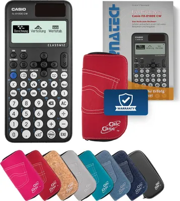 Produktbild von Casio FX-810 DE CW Taschenrechner mit Schutztasche rot und Fachbuch